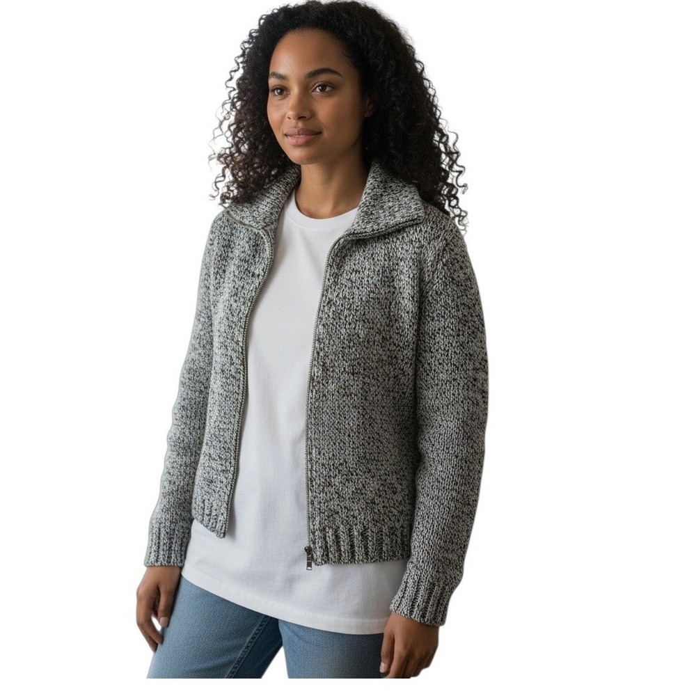 PRONTO GOLD Women's Speckled Knit Full Zip Collared Sweater Jacket M